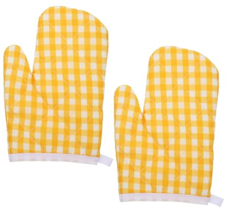 ROMISBABA 2 Stück Kinder Backhandschuhe mit Aufhängeseil Hitzebeständige Ofenhandschuhe für Küche und Grillen Waschbar Lustiges Design in Gelb