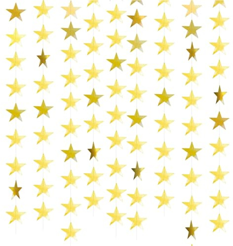 Tourima 3 Stück Goldene Sterngirlande Banner Dekor, Girlande Sterne Zum Aufhängen, Goldene Sterne Deko Papiersterne, Weihnachtsdeko Girlande, Partydeko Geburtstag, Garland Decoration Stern Deko