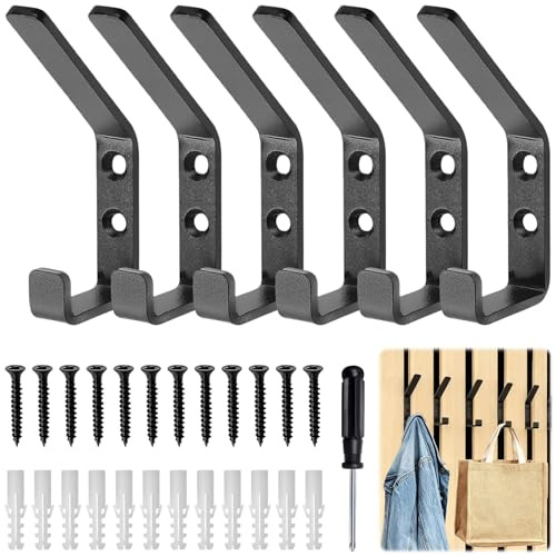 TTYSHIP® 6 Pezzi Ganci per Pannelli Fonoassorbenti, Ganci Appendiabiti Pannelli Acustici con Tasselli ad Espansione, Viti e Cacciavite per Giacche e Cappelli (Nero)