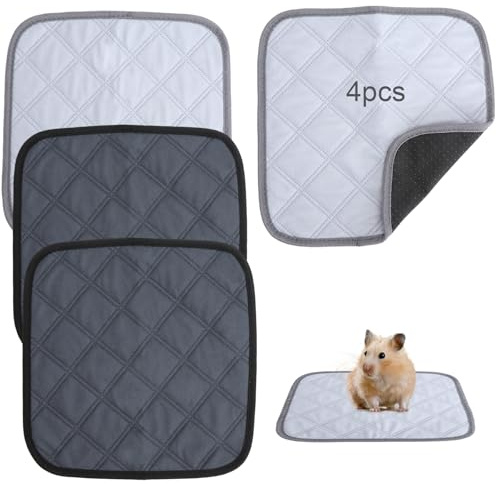 Pack of 4 Washable Pipipads for Guinea Pigs, 30 x 30 cm, Absorbent Rodent Carpet Underlays, Non-Slip & Waterproof, Small Animal Mat for Rabbits, Hamsters, Chinchillas Cage Accessories