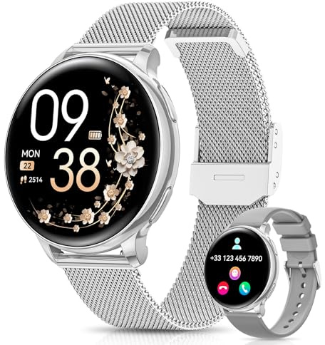 AIMIUVEI Smartwatch Donna, 1,27” HD Orologio Smartwatch con Chiamate, Fisiologia Femminile, 120+ Sport, 24H Cardiofrequenzimetro SpO2, Sonno, Passi, IP68 Smart Watch Fitness Android iOS Argento