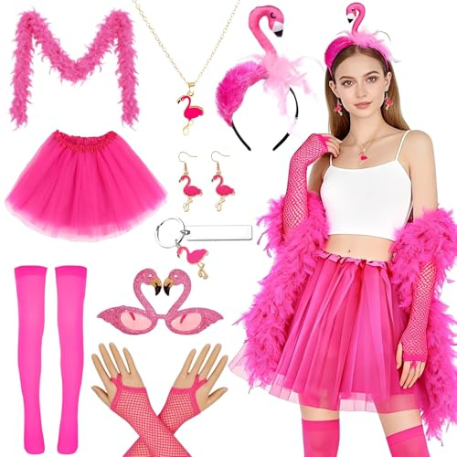 CHMMY Lot de 9 costumes de flamant rose pour femme, hawaïen flamant rose, pour carnaval, Halloween, fête Cosplay