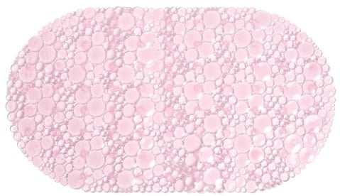 OHS Bath Mat Non Slip Anti Mould Pink, Long Shower Mat with Suction Cups Flexible Oval PVC Bathtub Mats Shower Mats for Inside Shower Bathtub Adults Elderly Kids - 70cm x 35cm