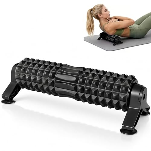 Cnwinu Faszienrolle Wirbelsäule mit 3D-Texturmassage, 53cm Foam Roller mit Ständer, Mittlere Härte, Rückenrolle für Rücken, Nacken und Beine, für Körperdehnung, Erholung und Training, Schwarz