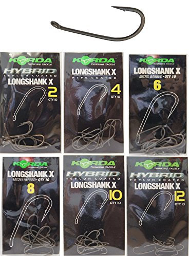 Korda Longshank X Carp Hooks, Size 10, Barbed, Long Shank with Inturned Eye, Ideal for Snaggy and Weedy Waters, Sharp Point for Secure Hooking, Durable and Reliable for Carp Fishing