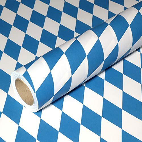 JUNOPAX Geschenkpapier 50m x 1,00m Raute weiß-blau, Oktoberfest