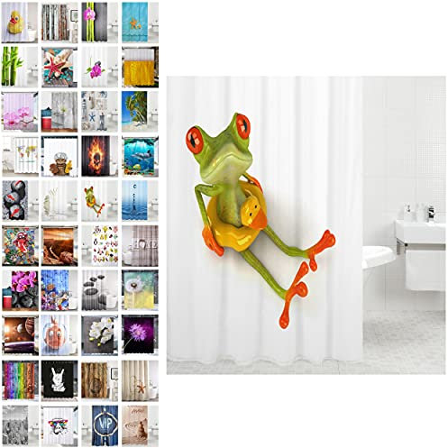 Sanilo Tenda da doccia, grande scelta di belle tende vasca da bagno di alta qualità, 12 anelli inclusi, impermeabile, effetto anti-muffa (180 x 200 cm, Froggy)
