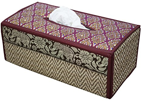 CCcollections Handgefertigte Reed Taschentuchboxabdeckung - Rechteckige Taschentuchbox Fügt Einen Raffinierten Akzent Zu Ihrer Wohnkultur Hinzu - Ideal Für Wohnzimmer Oder Büros (B Rot Burgunder)