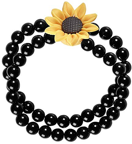 Widmann 12468 - Perlenarmband Hippie mit Sonnenblume, Schmuck, Armkette, Flower Power, Reggae, Karneval, Mottoparty