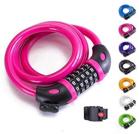Bike Lock Bicycle Lock Chain ,5-Digit Combination Lock Core Steel Wire Bike Lock Security&Portable Bicycle Locks,1.1m x 1/2 inch (Pink)
