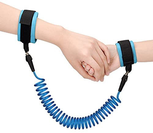 2.5M Anti Lost Wrist Link Belt, 360°Rotate Security Elastic Wire Rope for Baby and Toddler Reins, Safety Leash Wristband/Hand Harness for Walking and Travel Outside (Blue)