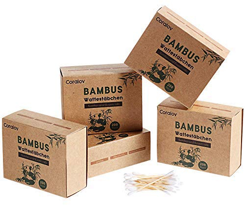 Ruboka Bamboo Cotton Buds | Pack of 5 (1000 Pieces) | 100% Cotton Double Ear Swabs | Sustainable & Eco Friendly | Plastic Free Environmentally Clean Packaging