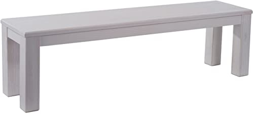 Sitzbank 160 cm Rio Classico Pinie Weiss Pinie Massivholz Esszimmerbank Küchenbank Holzbank - Größe und Farbe wählbar Brasilmöbel