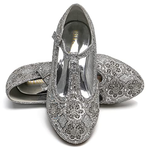 ELSA & ANNA Prinzessin Schuhe Mädchen - 3 cm Hoher Absatz, Glitzer - Für Elsa Kleid, Partys, Fasching, Karneval - High Heels für Kinder (SIL21)
