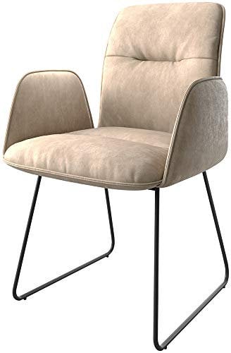 DELIFE Polsterstuhl Vinja-Flex Kufengestell Schwarz Mikrofaser Beige Vintage