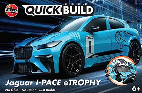 Airfix QUICKBUILD Model Car Kit - Jaguar I-PACE eTrophy Blue Car Building Kit Age 6+ for Kids 6+, Construction Toys for Boys & Girls, No Glue Model Making - Classic Car Gifts Plastic Model Kits