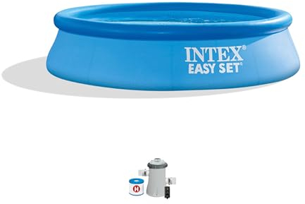 INTEX 28107EH Easy Set piscina gonfiabile per piscina fuori terra: 2,4 x 61 cm – Include pompa filtro a cartuccia 330 GPH – Materiale resistente alle forature – Capacità 513 litri – Profondità acqua