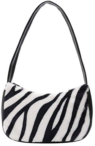 VALICLUD Umhängetasche für Frauen Mini Pelzige Handtasche Achsel Geldbörse Zebradruck Clutch Tasche Kunstpelz Geldbörse