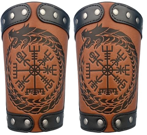 HiiFeuer-geprägte Jormungandr-Lederarmrüstung, Lederhandschuh-Armschiene (Braun)
