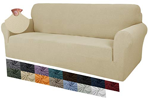 MAXIJIN Creative Jacquard Extra große Couchbezüge für 3- oder 4-Sitzer, super Dehnbare rutschfeste Sofabezug für Hunde Haustierfreundlicher Sofabezug Slipcover Möbelschutz (4 Sitzer, Hell Beige)