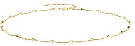 CERSLIMO Sterling Silver Necklace 9ct Gold Plated Choker Necklace 16'' Chain for Women Girls Ladies Girlfriend Friend Men Birthday Jewellry Gift