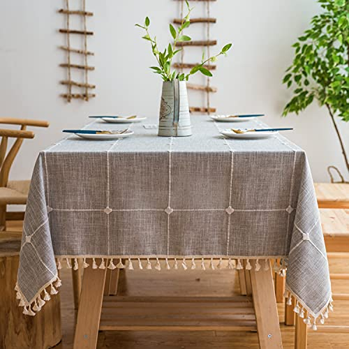 Pahajim Tischdecke Klein Moderne Einfache Tischdecke Quaste Tischdecke Baumwolle Leinen Outdoor Tischdecke abwaschbar Küchentischabdeckung für Speisetisch(Grau Gitter, 90 x 90 cm)