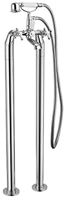 Victorian Traditional Freestanding Bath Shower Mixer Complete with Handset and Holder Chrome