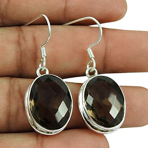 Halo 925 Sterling Silber Brioletteschliff Rauchquarz Ohrhänger für Damen