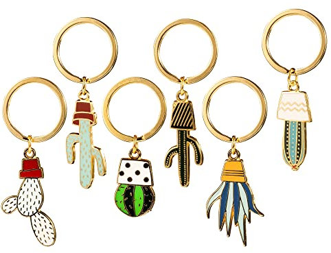 Cute Creative Cactus Shaped Key Chains Key Rings Pendants Gifts for Kids Women Girls Boys, Green 6 Pack, 4*1.3*3CM