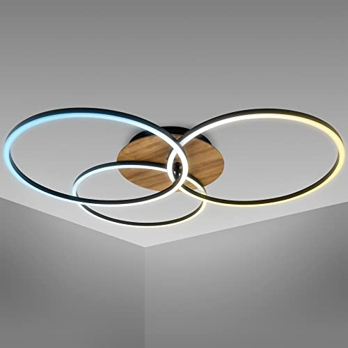 B.K.Licht - LED Deckenlampe mit Fernbedienung, dimmbar, einstellbar von warmweiß bis kaltweiß, LED Deckenleuchte, Lampe, Wohnzimmerlampe, Schlafzimmerlampe, Küchenlampe, 71x7x67,4x11 cm, Schwarz
