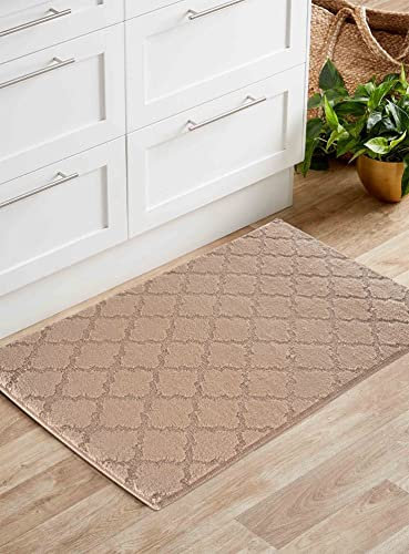 IVY Washable Door Mat Kitchen Mats Non Slip Trellis Design Kitchen & Hall Runners Doormats, Beige, 60x110 cm