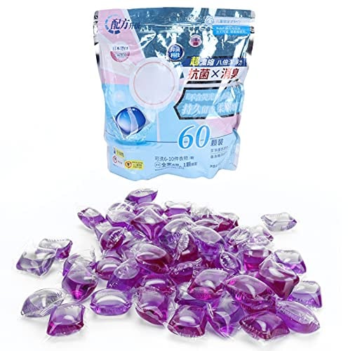 lyrlody 60 Pezzi all in 1 Detersivo Lavatrice in Capsule, Detersivo per Bucato, Pulizia a Fondo, Facile da Risciacquare, Nessun Residuo, Efficace Anche a Bassa Temperatura(Lavanda Viola)