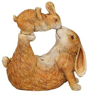 RiloStore Hasenmutter mit Kind küssend Liebe Osterhasen Deko Hasen 15x16cm braun Osterdeko Osterschmuck Hasenpaar