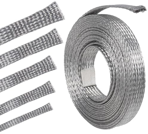 Cable de Cobre estañado para blindaje de Alambre, Correas de Tierra, protección emi RFI ESD, Malla Flexible Trenzada Plana (5/16 Pulgadas de Ancho (0.2 Pulgadas de diámetro)-15 pies