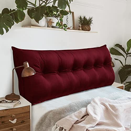 Johnear Rückenkissen für Sofa Rückenlehne Bett Lesekissen, Samt Bücherkissen Großes Lendenkissen Kopfteil Bett Kopfkissen Wandkissen Beinkissen (Rotwein,180x8x50cm)