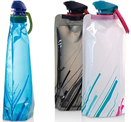 Voarge 3 Stück Faltbare Trinkflasche 700ml Wasserflaschen Zusammenklappbare, Flexible Wiederverwendbare Wasserflasche, zum Wandern, Abenteuer, Reisen