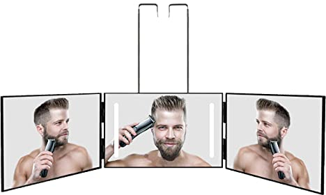 LED 360-Grad-Spiegel, 3-Wege-Spiegel mit Halterungen, Verstellbarer Kosmetikspiegel für Badezimmer Schlafzimmer Make-up Dusche Rasieren Styling Schneiden
