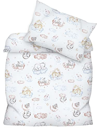 Amilian Bettwäsche Set 1x Bettbezug: 120 x 90 cm und 1x Kopfkissenbezug 40x60 cm mit Hotelverschluss Bettgarnitur 120x90 cm für Sommer und Winter Bärchen auf Wolken