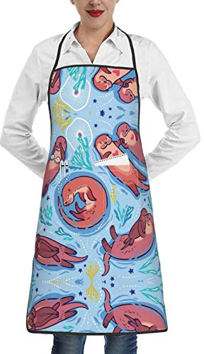 Kaktus-Sukkulenten-Pflanze, 1 Packung Schürze für Frauen mit Taschen, verstellbare Polyester-Kochschürzen für Küche, Kochen, Grillen, Niedliche braune Otter, Einheitsgröße