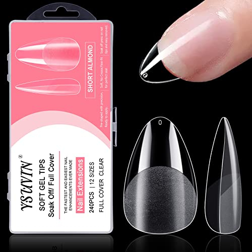 YSUVIN Pose Américaine Ongles Capsule, 240PCS Amandes Court 12 Tailles Différentes Extension Faux Ongles Capsule Americaine Ongle Couverture Complète Pour Prothésiste Ongulaire Salons de Manucure