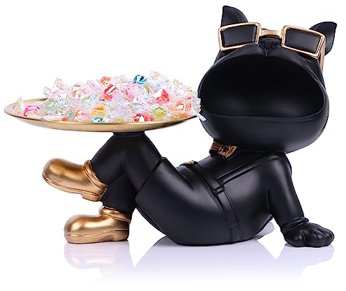 Schwarze französische Bulldogge, Statue – Süßigkeitenschale und Schlüsselhalter, Schmuckaufbewahrungstablett – ideal für moderne Heimdekoration, Büro, Eingangsbereich – Schreibtisch-Organizer und