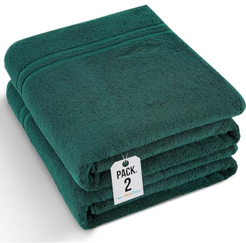 HolyDays® 2er Saunatuch Set 90x200 cm | 100% Baumwolle | XXL-Saunatücher | Saunahandtuch | Badetuch | groß | saugstark | (90 x 200 cm, Dunkelgrün)