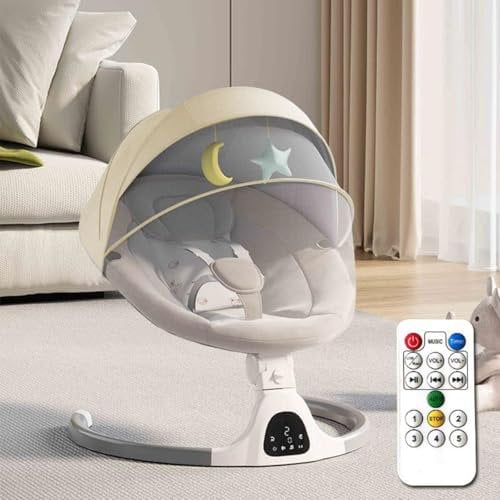 Adjustable Height Baby Swings for Infants to Toddler-Electric Bluetooth Infant Swing with Remote Control, Rocker with 5 Speeds, 5-Point Harness,3 Seat Positions,12 Preset Lullabies (Beige)