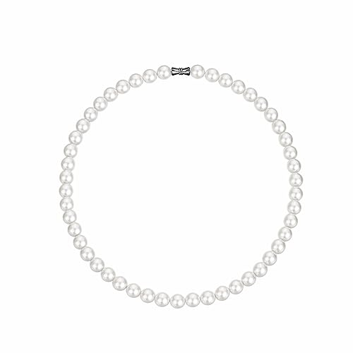 Candyfancy Perlenkette Herren Perlen Kette Weiße Runde Simulierte Glasperlen Kette, 50cm Halskette Perlen Weiß für Männer Damen Frauen und Mädchen Valentinstag Geburtstag Geschenke,Weiße Perlen 8mm