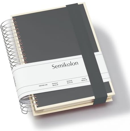 Semikolon 370069 Mucho Spiral-Notizbuch A5 15,7 x 21,7 cm - je 110 karierte, linierte, blanko Seiten, lava stone grau