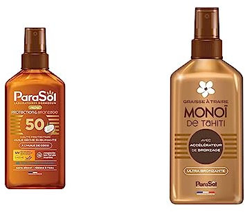 Parasol Spray Mini Huile Sèche 50 FPS Protection & Bronzage & Spray Graisse à Traire Monoï de Tahiti