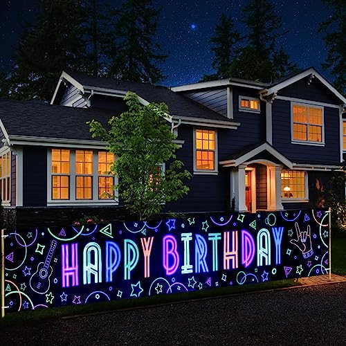 300x50cm Neon Alles Gute zum Geburtstag Banner Glow Party Backdrop hängende Flagge große Alles Gute zum Geburtstag Hof Zeichen für Neon Party Dekorationen Glühen in der dunklen Party Supplies