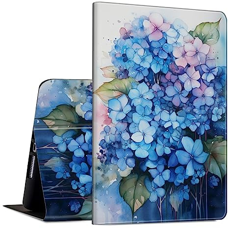 for iPad 10th Generation 10.9 Inch 2022 PU Leather Slim Lightweight Multiple Angles Stand Smart Cover with Auto Wake/Sleep for iPad 10.9 Inch 2022 Tablet,Blue Hydrangea Flowers
