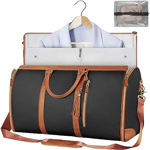 SHAIRMB Damen HandgepäCk-Kleidertasche, Leder-Reisetasche, Weekender-Taschen GroßE Reisetasche Mit Schuhbeutel, 2-In-1-HäNgekoffer Anzug-Reisetaschen, Zusammenklappbares,Schwarz,2pcs