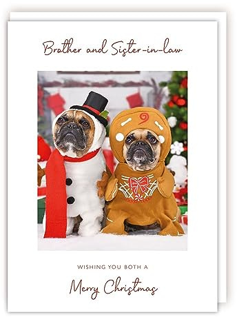 Tracks Publishing Lustige Weihnachtskarte für Bruder und Schwägerin, Mops in Weihnachtsoutfits, umweltfreundlich